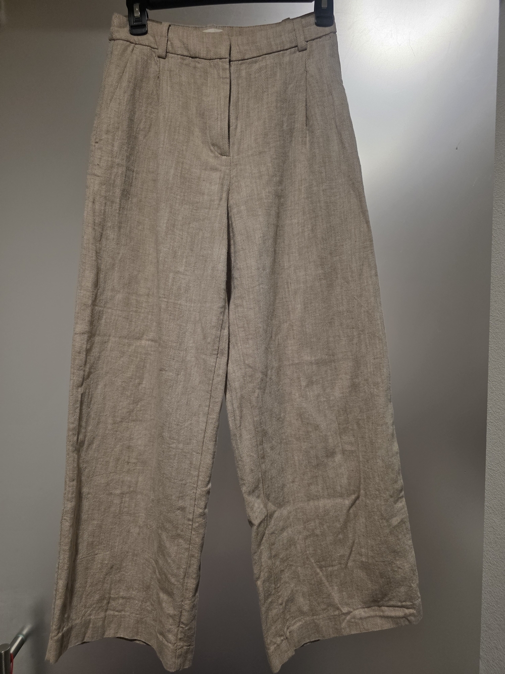 H&M Men's Wide-Leg Linen Blend Pants in Taupe